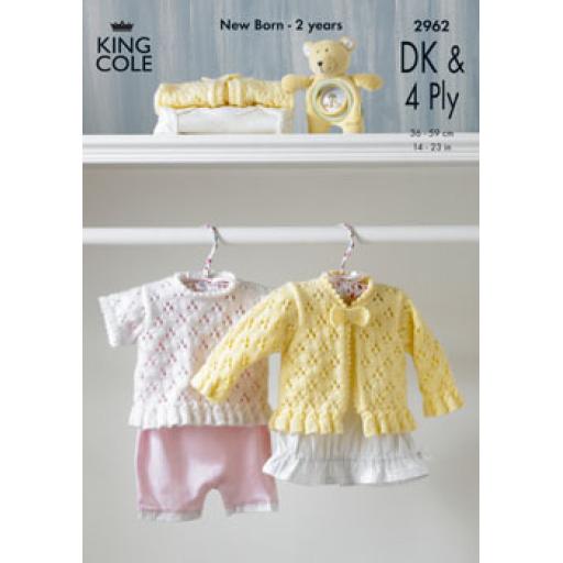 King Cole 2962: Eyelet cardigan and short sleeved top