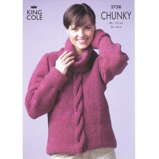 King Cole 2758: Jumper with a chunky cable down the front