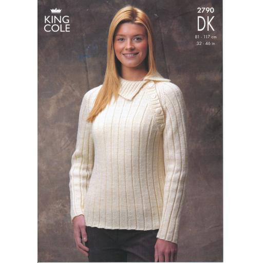 King Cole 2790: Ribbed jumpers with buttoned side opening