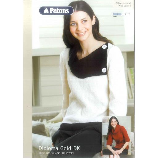 Patons 3638: Jumper with a wide, asymmetric buttoned collar