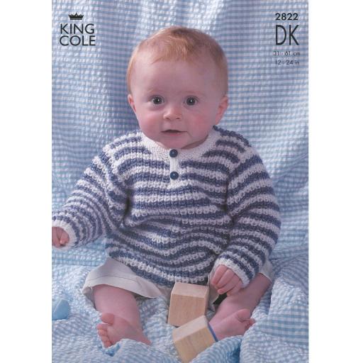 King Cole 2822: Baby Jumper and Cardigan in fishermen's rib in DK yarn
