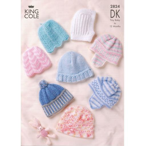King Cole 2824: 6 different baby hat styles in DK yarn